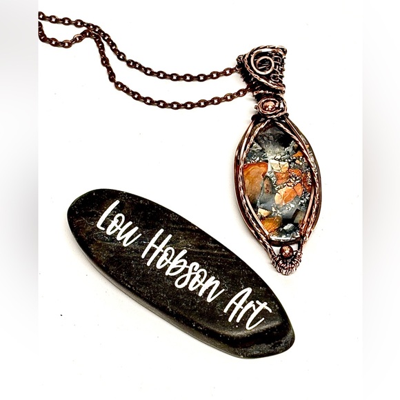 HAND CRAFTED Maligano Jasper Wire Wrapped Copper Pendant Necklace, Handmade - Picture 8 of 10